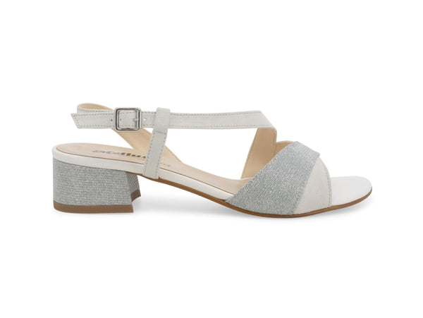 Melluso Sandali Eleganti Tacco Basso in Tessuto e Camoscio Argento K35157W-235287